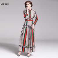 Runway Autumn Long Dress Womens Wrist Sleeve Shirt Collar Buttons Flower Print Bohemia Vacation Pleated Beach Vestidos