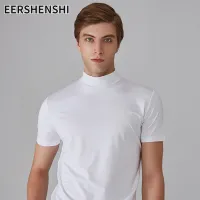 EERSHENSHI เสื้อยืดแขนสั้นผู้ชาย,เสื้อยืดบางเกาหลีสีทึบแฟชั่นวัยเยาว์เสื้อยืดแขนยาวฟิตเนสแขนสั้นนุ่มสบาย