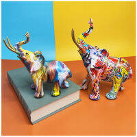 Graffiti Colorful Painting Elephant Sculpture Figurine Art Elephant Statue Creative Resin Crafts Home Porch Desktop Decoration