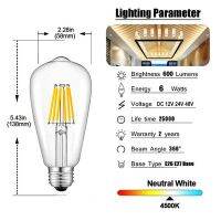 หลอดไฟ LED DC 6W ST58 DCAC12V24V หลอดไฟเอดิสันต่ำแหล่งจ่ายไฟฟ้ากระแสสลับไส้หลอดไฟหลอดไฟแรงดันไฟฟ้าที่ชัดเจน