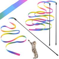 TEX2PCS Pet Cat Toys Cute Funny Rainbow Strips Stick Cat Teaser Wand  Pet Toys for Cats Interactive Toys Cat Supplies Pet Products