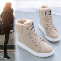 2021 Winter Boots Women Ankle Boots Warm PU Plush Winter Woman Shoes Sneakers Flats Lace Up Ladies Shoes Women Short Snow Boots