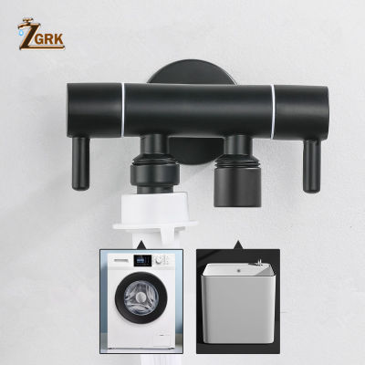 ZGRK Black Multi-Function Double Washing Machine Faucet Stainless Steel Bathroom Wall Faucet Mop Tap Outdoor Garden Water Taps