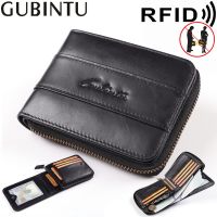 GUBINTU 100% Genuine Leather Men Wallet Zipper Coin Purse RFID Blocking Credit Card Holder Card Wallet Vintage Wallet for Men