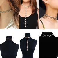 AE-CANFLY Trendy Crystal Stars Pendant Choker Necklace for Women Fashion Neck Collar Long Necklace Accessories