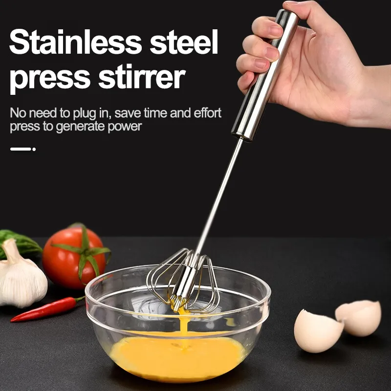 Semi-Automatic Mixer Egg Beater Manual Self Turning 304 Stainless