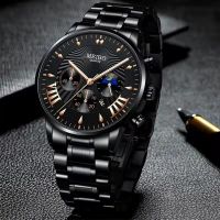 【July】 New foreign trade mens steel belt watch Roman literal with calendar fake three-eye sun moon and stars quartz men