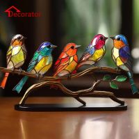 Stained Birds On Branch Desktop Ornaments Double Sided Colorful Birds Series Animals Shape Iron Art Craft Home Decorations