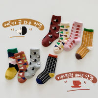 4Pairs Spring Autumn Children Socks Fashion Geometric Lattice Baby Boys Girls Cotton Sports Socks