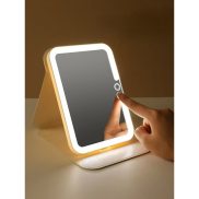 Rechargeable Tri Color Light LED Makeup Mirror with Light Square Leather