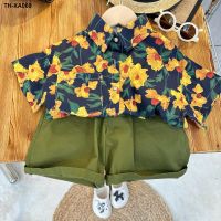 Boys 2023 summer fresh breathable and comfortable short-sleeved Korean version of beach big yellow flower foreign style childrens casual