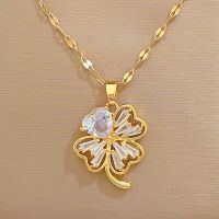 Fashion Flowers Clover Necklace for Women Trendy Pendant Jewelry Stainless Steel Clavicle link Chain Personality Birthday Gift Headbands