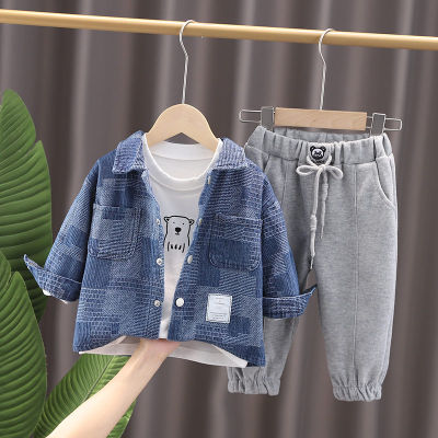 Autumn Baby Children Clothes Suit Boys Girls Work Cloth Jacket T Shirt Pants 3Pcssets Kids Toddler Fashion Cotton Tracksuits