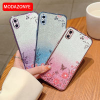 เคสสำหรับ iPhone Xs Max เคสโทรศัพท์มีกลิตเตอร์ดอกไม้ Bling ลายผีเสื้อฝาหลังป้องกันแบบนิ่มสำหรับ iPhone Xs Max