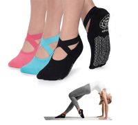 Yoga Socks for Women Non-Slip Grips amp; Straps Bandage Cotton Sock Ideal for Pilates Pure Barre Ballet Dance Barefoot Workout