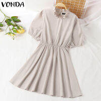 VONDA ชุดเดรสสั้นจีบครึ่งแขนสำหรับผู้หญิง Casual Holiday Plain Tunic Dress (Korean Causal) 2 #