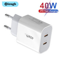 Elough 40W USB C เครื่องชาร์จเร็วแบบคู่เครื่องชาร์จชนิด C อะแดปเตอร์ที่ชาร์จความเร็วสูงสำหรับ iPhone Xiaomi Samsung Huawei โทรศัพท์มือถือ