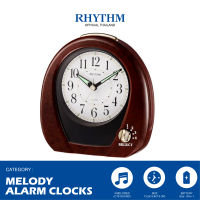 นาฬิกาตั้งโต๊ะ RHYTHM นาฬิกาตั้งโต๊ะสีน้ำตาลวินเทจ 4 เสียงปลุก เข็มเรืองแสง ฐานกว้าง 13 ซม.