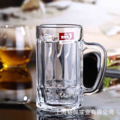 卐  Heat-resistant transparent thickened glass cup with handle tie beer mug oversized tea wholesale can be customized logo