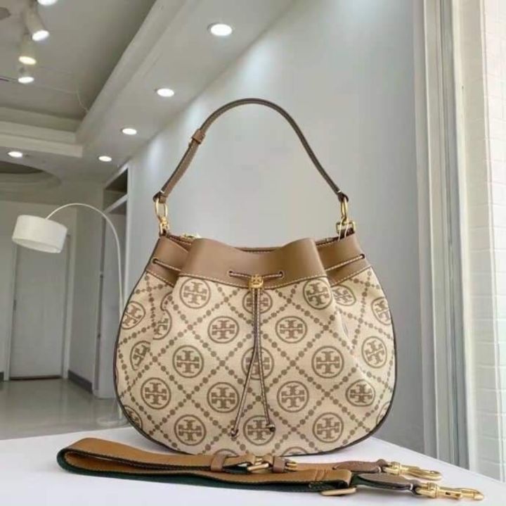 NEW Tory Burch T Monogram Hazelnut Jacquard Small Camera Crossbody