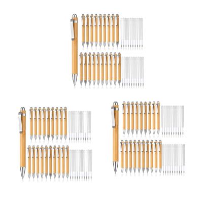 60 Pcs Bamboo Retractable Ballpoint Pen and 60 Pcs Extra Refills, Black Ink 1 mm Bamboo Pen Retractable Wooden Pens