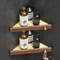 ✙○✿ Bathroom Corner Shelf Brushed Gold Kitchen Shelf Shower Rack Storage Organizer Paper Holder Aluminium Walnut Bathroom Accessory