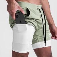 Gym Mens 2 In 1 Quick Dry Shorts Jogging Fitness Training Beach Short Pants Male Summer Sports Workout Bottoms Clothing