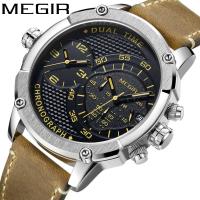 MEGIR Mens Casual Chronograph Luxury Leather Strap Quartz Sport Wristwatch Clock Waterproof Man Business Watches Reloj Hombre