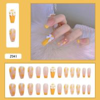 【With Glue】24Pcs Hot Butterfly Fake Nails Diamond Acrylic Nails Removable Fake Nails with Glue Waterproof Nail Art Design