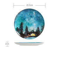 Nordic style 8 inch Night sky pattern Dinner Plate set Porcelain Dessert Snack Cake Dishes for Kitchen Decor Gift dinnerware