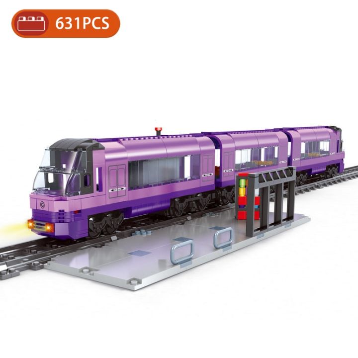 ชุดรางรถไฟแบบทำมือสำหรับเป็นของขวัญสำหรับเด็กชุดของเล่นรถจำลองรถไฟบล็อกตัวต่อรางรถไฟ