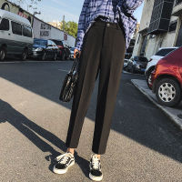 womens cargo pants loose 2021 spring and autumn new fashion design sense black high waist loose casual nine-point suit pants