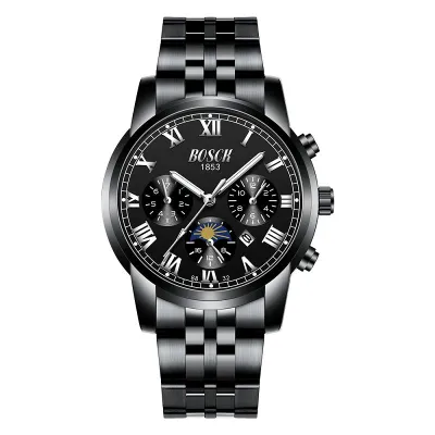 BOSCK นาฬิกาควอทซ์คลาสสิกผู้ชายกันน้ำปฏิทินนาฬิกาข้อมือธุรกิจผู้ชายแฟชั่นสไตล์ใหม่สแตนเลสสายเหล็ก