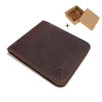 Leather Wallet Men Woman Short Thin Purse Vintage Cowhide Handmade Engraving Logo Creative Gift Crazy Horse Coffee Brown