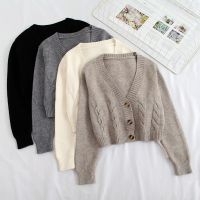 ✜✼❣ Short style high-waisted slim plastic sweater women 2022 spring new single-breasted knitted cardigan twist small jacket