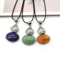 สร้อยคอ ZOE Necklace,28x47mm ของขวัญสร้อยคอจี้ประดับอาเกตคริสตัลรูปวงรีทำจากโลหะผสมแนวโบฮีเมียนจากธรรมชาติ