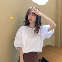 Puff Sleeve White Short Sleeve Shirt Womens Summer Autumn And Winter Doll Shirt High-Grade Chiffon Shirt Top Design Sense Niche