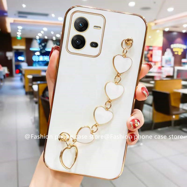 ใหม่ปลอก-case-เคส-vivo-v25-5g-v25e-y35-2022-4g-case-ที่มีสีสันลูกอมชุบซิลิโคนอ่อนนุ่มกรณีที่มีสร้อยข้อมือหัวใจ