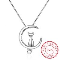 925 Sterling Silver Necklace For Women Moon Kitten Cat Necklaces amp; Pendants Link Chain Kolye S n187