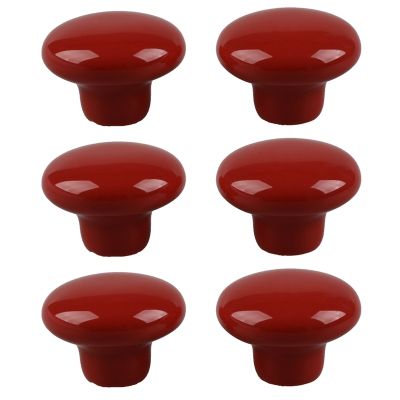 6Pcs Red Round Ceramic Cupboard Knob Drawer Cabinet Pull Handle S