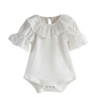 0-18Months Lace Newborn Baby Girls Cotton Doll Collar Short Sleeve Romper WhitePink