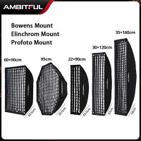 AMBITFUL 60X90ซม. 22X90ซม. 30X120ซม. 35X160ซม. 95ซม. สี่เหลี่ยมแปดเหลี่ยมรังผึ้งตาราง Softbox สำหรับ Bowens สตูดิโอแฟลช Softbox