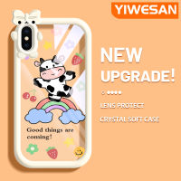 YIWESAN เคสสำหรับ iPhone X Xs Xr Xs Max โคนมลายการ์ตูนน่ารักลายน่ารักมอนสเตอร์น้อยน่ารักเลนส์กล้องถ่ายรูปเคสโทรศัพท์โปร่งใสซิลิโคนนิ่มกันกระแทกเคสห่อหุ้ม