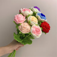 Home Decoration Knitted Wedding Party Homemade Artificial Flower Rose Bouquet