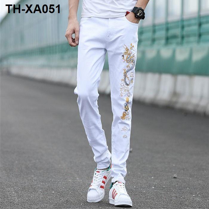 2021-ใหม่กางเกงยีนส์ขายาวสีดำยืดของผู้ชายสไตล์เกาหลีอินเทรนด์ขายาวลำลองผู้ชาย