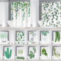 Green Plants 3D Shower Curtain for Bathroom Decoration Waterproof Durable Natural Leaves Printed Bath Curtains with 12 H