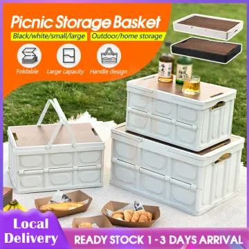 Outdoor Camping Storage Organizer Folding Box With Wooden Lid Car Storage  Box Food Organizer Container for Picnic Household
