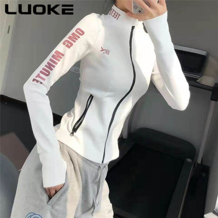 luoke-เสื้อโยคะแขนยาวสำหรับฤดูใบไม้ร่วง-เสื้อแจ็กเก็ตออกกำลังกายคอปกตั้งผ้าบางสำหรับวิ่งฟิตเนส