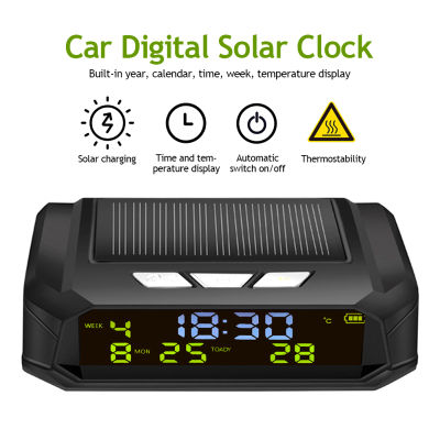 รถนาฬิกา USB พลังงานแสงอาทิตย์ค่าใช้จ่ายสมาร์ทนาฬิกาดิจิตอลปฏิทินเวลาอุณหภูมิจอแสดงผล LED รถยนต์อุปกรณ์ตกแต่งภายในเริ่มต้นอัตโนมัติ