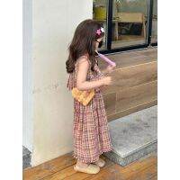 Korean childrens clothing 23 summer girls plaid suit girls sleeveless vest casual wide-leg pants fashionable two-piece suit XCRFTH